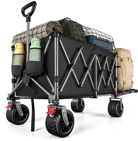 YEAUPE PRO Carro Plegable Todo Terreno – Frenos Dobles, Ruedas Anchas, Estructura Reforzada, Mango Ajustable – Ideal para Playa y Camping – 200-300L, Negro