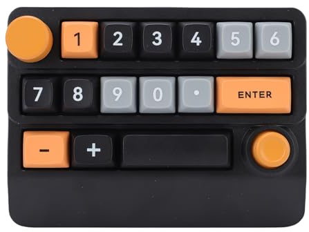 Luocute Teclado Numérico Mecánico RGB Inalámbrico, 15 Teclas, Teclado Numérico Macro Programable Intercambiable en Caliente con Control de Perilla de Joystick, Modo Triple para PC (Amarillo Negro