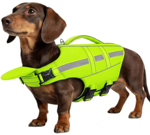 ASENKU Chaleco Salvavidas para Perro con Soporte para el Cuello - Flotabilidad Alta para Perros Pequeños, Medianos y Grandes, Ideal para Natación, Playa y Barco, con Asa de Rescate Reflectante S