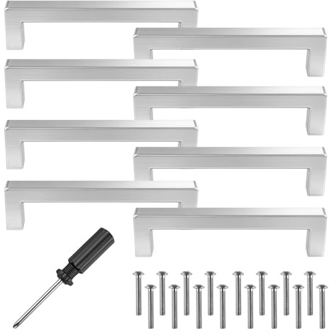 8 Stück Schrankgriffe, Silber Rostfreier Stahl Türknäufe Lochabstand 128mm
