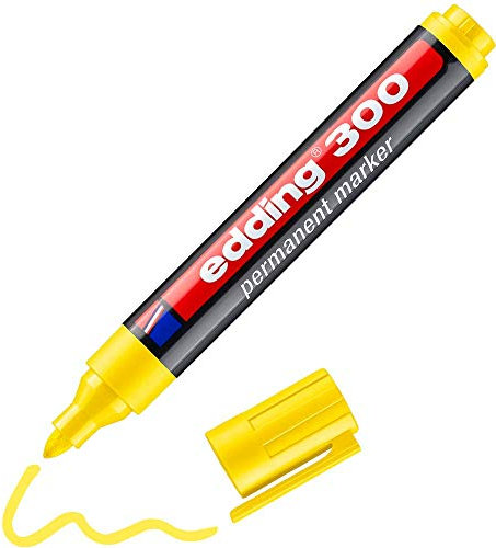 edding 300 Permanentmarker - gelb - 1 Stift - Rundspitze 1,5-3 mm - wasserfest, schnell-trocknend - wischfest - für Karton, Kunststoff, Glas, Holz, Metall, Glas