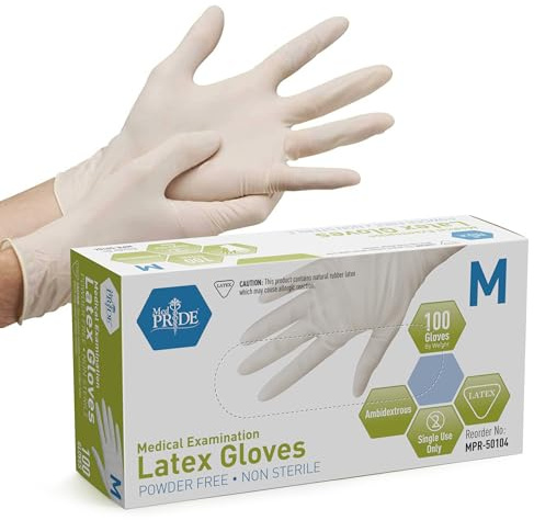 MED PRIDE Disposable Latex Medical Grade Exam Gloves, Powder-, Heavy Duty 5 Mil, Puncture Resistant, Comfort Fit (Small/1000 White)
