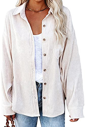 Chemisier Femme en Velours Côtelé, Chic Blouse Casual Manche Longue, Chemise Grande Taille, Top Col en V