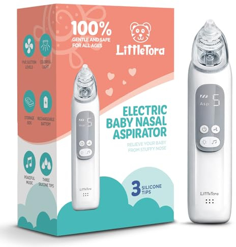 LittleTora Baby Nasal Aspirator - Rechargeable Electric Nose Sucker Baby Nose Cleaner - Toddlers Booger Mucus Sucker - Baby Vac Nasal Aspirator - Infant Booger Suction Removal Device