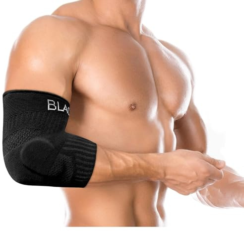 BLACKROX Armbågsbandage LUMIOROX tennisarm kvinnor och män bodybuilding sport fitness silikon pelot vänster höger bärbar kompression styrketräning armbågar bandage (L, svart)