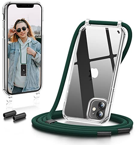 GOODVISH Handykette kompatibel mit Apple iPhone 11 6,1 Display, Necklace Hülle mit Band Handyhülle für zum Umhängen,Transparent Case mit Schnur Schutzhülle mit Kordel, Dunkelgrün