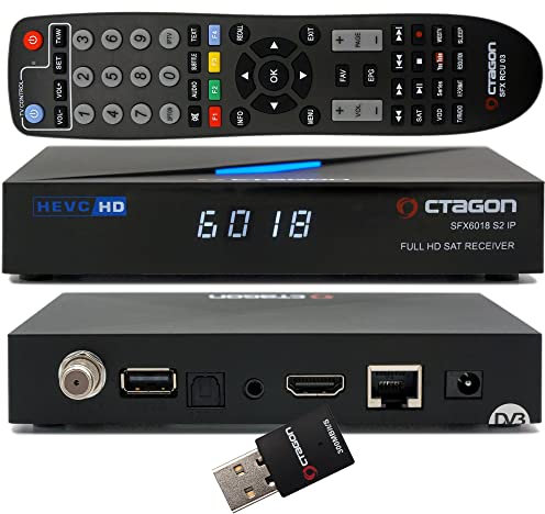 Octagon SFX6018 S2+IP 1x DVB-S2 HD H.265 HEVC, E2 Linux Smart Receiver, Récepteur Satellite, Fonction Enregistrement, Lecteur de Cartes, Youtube, Web-Radio, 300Mbit WiFi Stick, HDMI