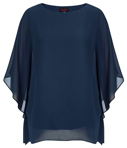 Hanna Nikole Große Größen Festlich Blusen Sommer Herbst Shirt für Mollige Frauen Marineblau 52