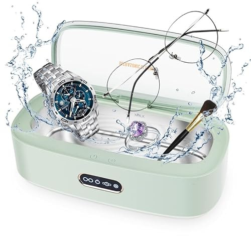 Limpiador Ultrasónico, Limpiador de joyas de 300 ml con Tanque, Máquina de Limpieza Ultrasónica de 45 khz con 4 Temporizadores para Joyas, Relojes, Gafas, Dentaduras Postizas