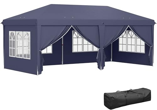 Outsunny Tonnelle de Jardin 3x6m Barnum Pliant avec Côtés Amovibles - Tente de Réception Structure en Acier Renforcée - Abri de Jardin Pop-up pour Mariage, Fête et Marché, Sac de Transport, Bleu