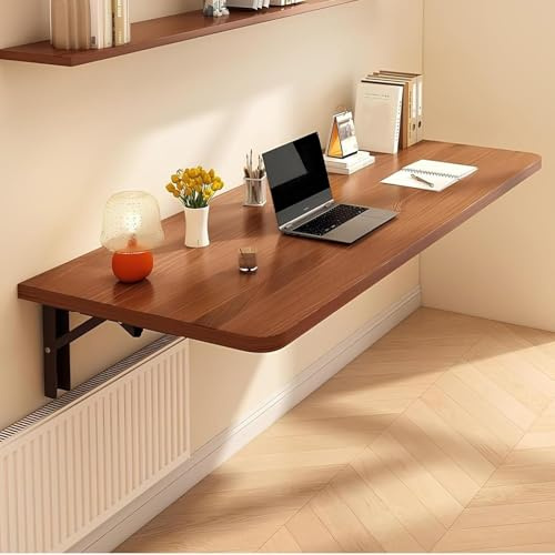 Wandtisch Klappbar Esstisch Wandtisch Klappbar Holz Schwebender Schreibtisch mit Eisenhalterung, 50 X 30 cm Idéal Pour Les Zones Avec un Espace Limité(Wood Grain,120x50cm/47x20)