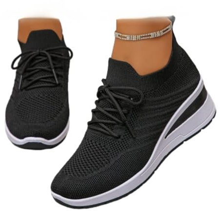Scarpe da ginnastica da donna con zeppa e plateau, in rete traspirante, leggere, con suola morbida
