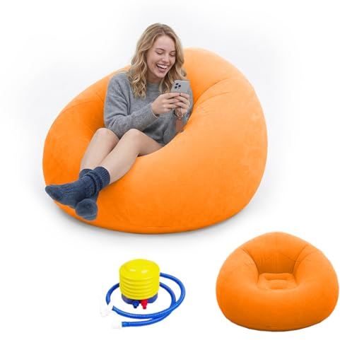 Umllpet Aufblasbarer Sitzsack, Aufblasbarer Sessel mit Luftpumpe, Wasserdichtes Luftsofa für Outdoor, Camping, Strand, Pool, Reisen – Für Kinder & Erwachsene (Orange)
