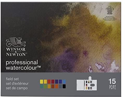 Winsor & Newton Acuarela profesional, Caja de campo, 14 medio godets de acuarela profesional, colores surtidos, para acuarelistas y pintura en acuarela
