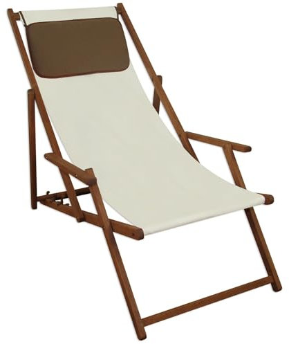 Deckchair weiß Liegestuhl klappbare Sonnenliege Gartenliege Holz Strandstuhl Gartenmöbel 10-303 KD