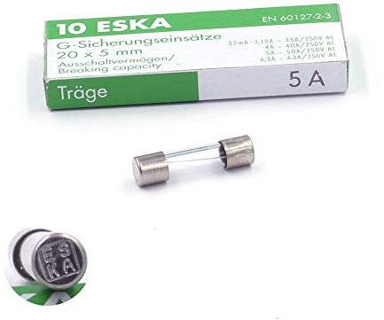 10x Fusible temporisé (T) en verre 5A / 250VAC 5x20mm
