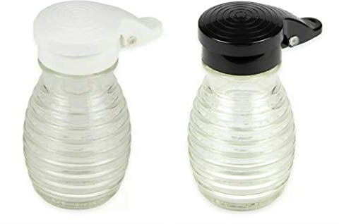 Moisture Proof Beehive Salt And Pepper Shakers | Black And White Hinged Flip Top | No Spill | No Clog | 2 OZ Set Of 2