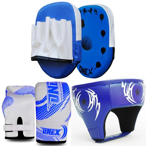 Boxing Gloves and focus pads Set, Kids Focus Pads Training gloves, Head Guard Punching Focus Mitts, Sparring gloves Hand Target Hook & Jab Strike Pads For Boys & Girls