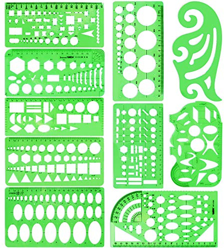 Modèles de Mesure en Plastique, 10 Pièces Modèle de Cercle Modèle Dessin Géométrique Modèles De Construction Création de Règles Coffrage Règles Claires pour Bureaux/école (Verts)