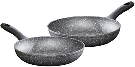 Pro-Chef CKW1852GE 2PC Forged Aluminium Fry Pan Set | Non-Stick | Soft Grip Long Handle | Marble Coating | Pressed Induction Base | 24cm | 28cm White, Gray & Black & Siliver Dots