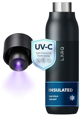 LARQ Bottle PureVis 500ml – Selbstreinigende Edelstahl-Trinkflasche mit UV-C Reinigung | Hält Getränke kalt und heiß | BPA-frei, auslaufsicher & wiederverwendbar | 2 Jahre Garantie, Obsidian Black