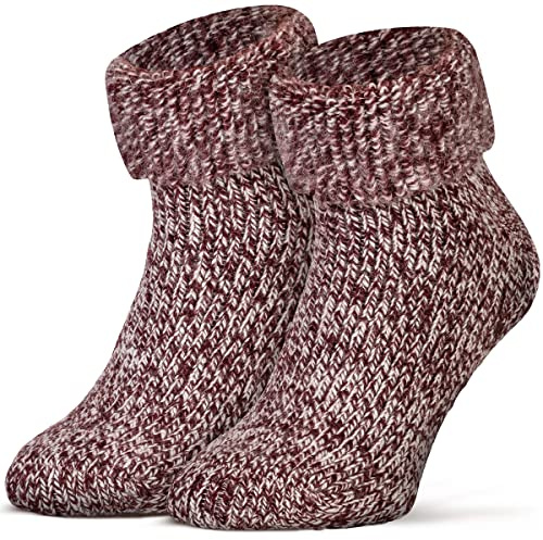 Piarini ABS Stopper Socks - 1 Pair - Wool Socks - Winter Socks - Norwegian Socks with Inner Terry Cloth - Women and Men, Bordeaux mottled, 3/6 UK