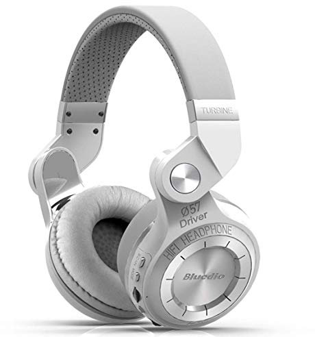 Bluedio Auriculares inalámbricos Bluetooth Plegables sobre la Oreja Auriculares con Ranura para Tarjeta Micro SD, Radio FM, Soporte Amazon Web Services/micrófono/cableado (Blanco)