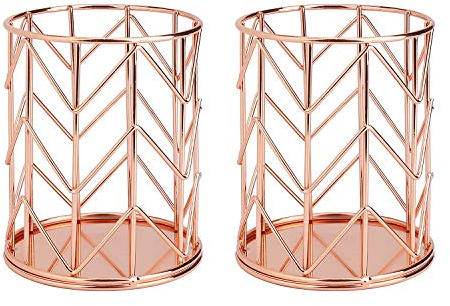 MengH-SHOP Porte-stylo en Métal Pot à Crayon Stylo Multifonction Creux Porte Crayons Papeterie de Stockage Organiseur Conteneur pour Domicile, École, Bureau 2 Pièces (Rose Doré)