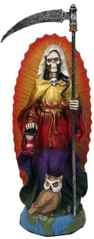 Ebros Gift 7 Tall Rainbow Tunic Robe Holy Death Santa Muerte Holding Scythe and Hourglass Figurine Symbol of Purity Cleansing Peace Day of The Dead Grim Reaper Decorative Sculpture