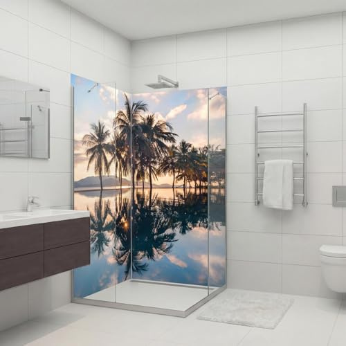 dedeco Hörndusch bakvägg vattentät motiv: Palmer V1, 2 x 90 x 200 cm, badrumsvägg, kakelersättning foglös väggbeklädnad duschplatta duschbakväggar av aluminium, tillverkad i Tyskland