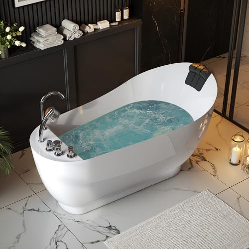 Empava 59 x 29 Freestanding Whirlpool Tub, Acrylic 560W Jetted Bathtub with 7 Hydromassage Nozzles,Lumbar and Neck Support,ETL Certified