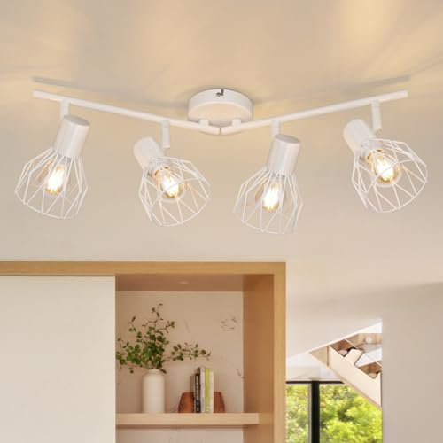 Kimjo Deckenstrahler 4 Flammig Schwenkbar - Deckenstrahler LED Weiss E14 - Deckenlampe Strahler Deckenleuchte 4 Flammig Ohne Leuchtmittel