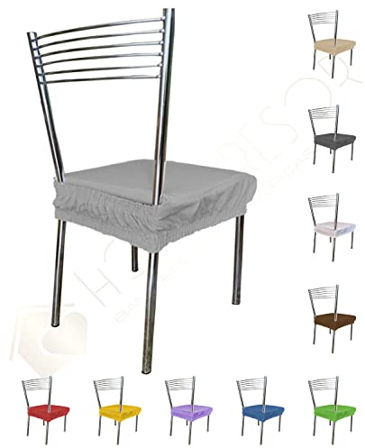 Home Tresor - Cuscino Sedia Con Fascia Elastica Sfoderabile e Lavabile, Fodera Copriseduta Imbottita senza Schienale Made in Italy in Set (Grigio Chiaro, 4)
