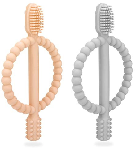 Baby Beißspielzeug, 2 Stück Kinderzahnbürste Zahnungshilfe, Beißring aus Silikon BPA-frei, wundes Zahnfleisch zu stimulieren und zu massieren,ab 3 Monaten