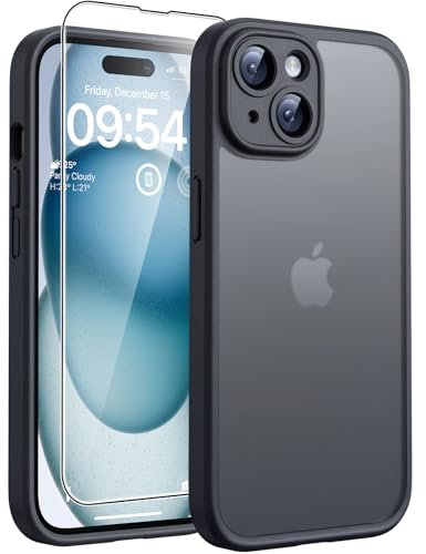 TOCOL für iPhone 15 Hülle, Vollständiger Kameraschutz Stoßfest Kratzfest Handyhülle für iPhone 15 Case, Schwarz