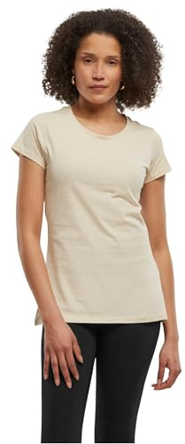 Build Your Brand Damen Basic Tee – Figurbetontes Baumwoll T-Shirt mit Rundhalsausschnitt & kurzen Ärmeln, ideal für Alltag, Freizeit & Veredelung,Sand,5XL