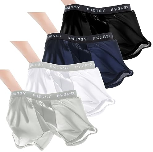 INNERSY Mens Underwear Trunks Thin Boxers, XL, Black/White/Grey/Navy Blue