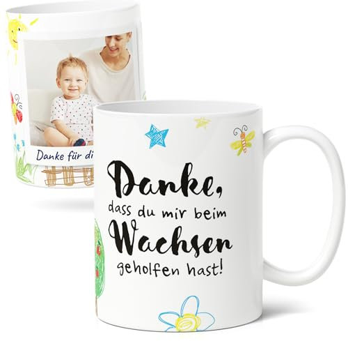Erzieherin Dankeschön Tasse (300ml) Personalisiert mit Spruch & Foto - Abschiedsgeschenk für Kita oder Schul Pädagogen - Keramik Fototasse - Danke, dass Du mir beim Wachsen geholfen hast - Geschenke