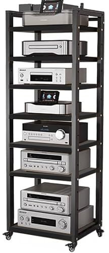 HDYZJQ HiFi Rack Rollwagen für Audiogeräte, 5, 6, 7, 8 Etagen, Schwarz – Medienregal für Radio – Stereoanlage – TV-Box – Kabelbox – WLAN-Router – Stereoschrank aus Holz(W60cm-7 Tier)