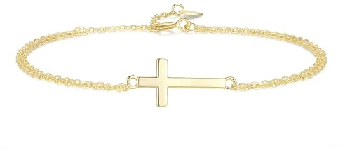 GAVU Pulsera Cruz de Plata 925 Chapada en Oro para Mujer, Pulsera Mujer Cruz Doble Capa