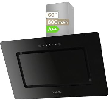 EVVO Campana Extractora 60 cm de Ancho Decorativa, Potencia 800 m³/h, Control Táctil y Gestual, Filtro de Aluminio y Carbón Activo, Eficiencia Energética A++