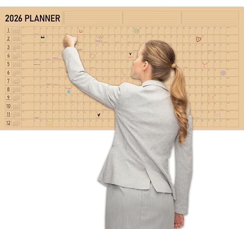 GuassLee Large Yearly Wall Calendar 2026, Full Year Calendar One Page, Jan 2026- Dec 2026, Annual Wall Calendar 2026, 24X 48 Yearly Calendar Wall with Glue Stickers