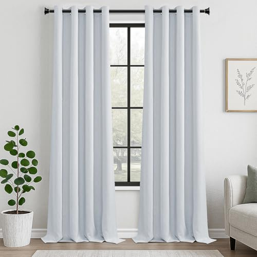 MRTREES Soundproof Curtain for Bedroom, Cold Protection, White-Gray, Opaque Curtains, 2er Set, 250 cm Long, 140 cm Wide, Blackout Curtains with Eyelets for Living Room, Children's Room