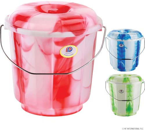 Set Of 2 Multipurpose Plastic Bucket With Lid & Handles - 9 Litres Storage, Organiser, Container, Cleaning | Plastic Bucket Bins & Lids with Sturdy Carry Metal Handle | Strong, Robust & Long Lasting
