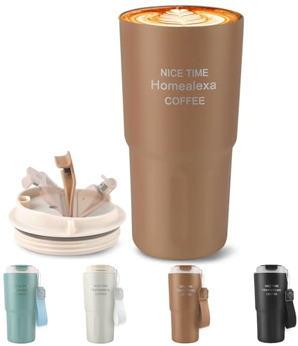 Homealexa 600 ml kaffemugg to go termosmugg kaffe to go isolerad mugg 304 rostfritt stål resemugg resemugg 360° dricköppning smal termosmugg