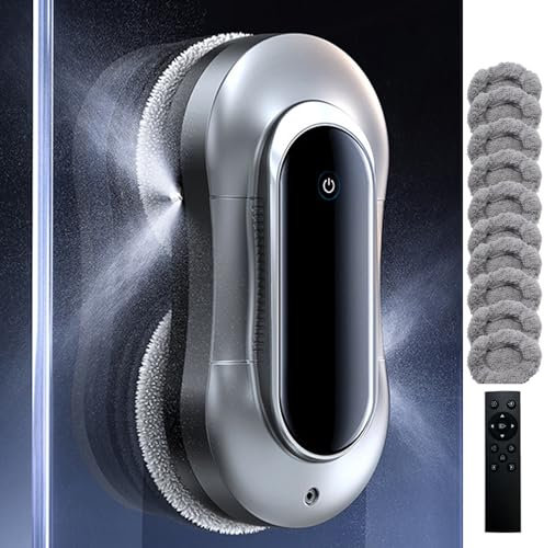 FöNsterputsrobot, GlasrengöRing 2800pa, FöNsterputsrobot - Dubbel Vattenspray/FjäRrkontroll/70 Ml Vattentank/10 RengöRingsdukar/5m SäKerhetsrep, FöR SläTa Ytor,Silver