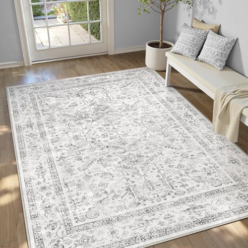 PureCozy Vintage Rugs Living Room Rug 140x200cm Grey Washable Carpet