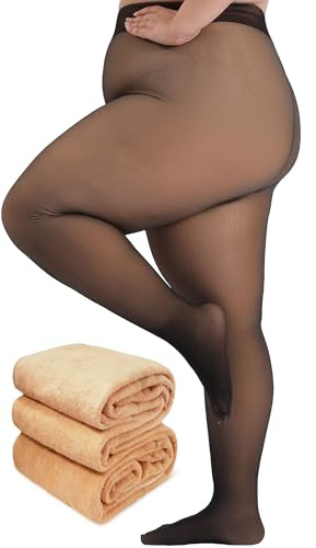 Amzshe Plus Size Fleece Lined Tights for Women, Fake Translucent Warm Winter Leggings, Control Top Thermal Tights