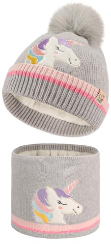 QKURT Set di berretto invernale e scaldacollo per bambini, berretto lavorato a maglia caldo per bambini, scaldacollo, berretto termico con fodera morbida, sciarpa, set per 2-5 anni