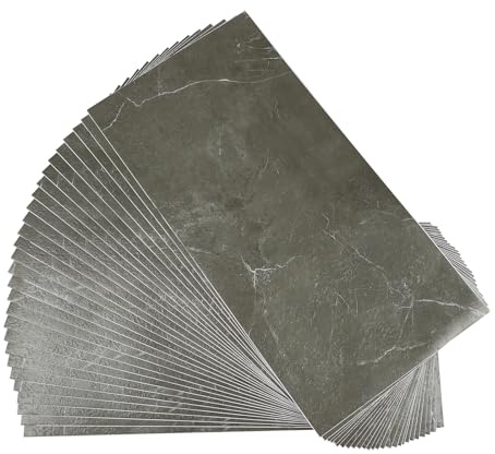 24 piastrelle autoadesive per pavimenti in PVC, 60 x 30 cm, impermeabili e resistenti all'usura, in vinile, effetto pietra, piastrelle adesive per soggiorno, cucina, camera da letto, ufficio, grigio